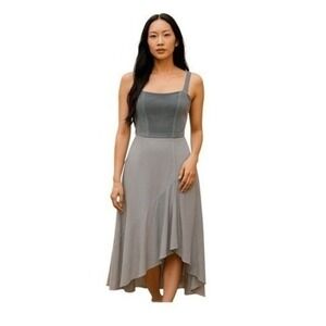 Joyfolie Mala Corset Midi Dress Blue Faux Suede Sheer Flowy Skirt Bohemian S
